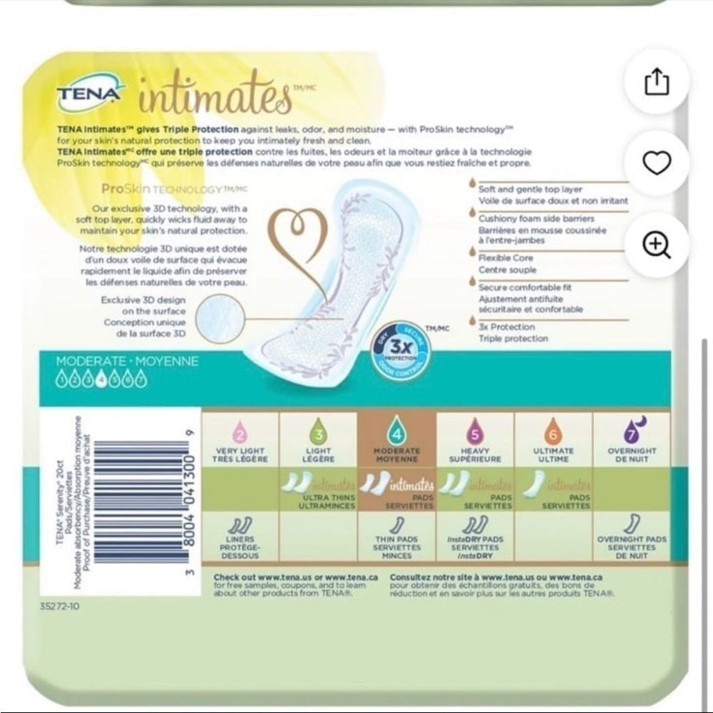4 Pack🎉 TENA Intimates Moderate Regular Incontinence Pads - Picture 4 of 6